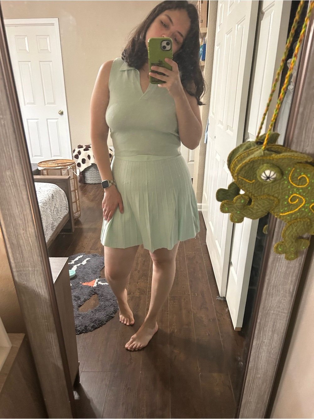 a new day Mint Green Ribbed Knit Polo Dress
